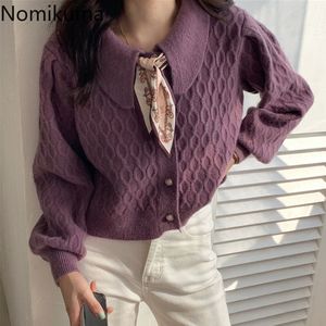 Nomikuma Korean Vintage Long Sleeve Single Breasted Sweater Women Solid Color Turn Down Collar Retro Elegant Cardigan 3b976 210514