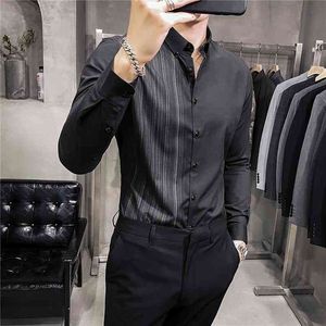 Wysokiej Jakości Koszule Męskie Paski Dorywczo Biznesowa Koszula Pracy Formalna Sukienka Mężczyźni Odzież Slim Fit Długi Rękaw Bluzyki Koszulka Homme 210527