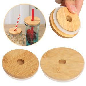 Kitchen Storage & Organization 1PC 70mm/86mm Bamboo Wood Mason Jar Lid With Straw Hole Silicone Seal Ring Wide Mouth Cup Covers Caps