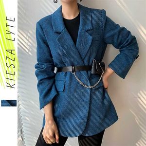 Woolen Coat Women Elegant Thick Blue Suit Blazer Jacket Autumn Winter Office Lady Outwear Female Fashion 210930