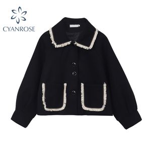 Winter Overcoat Overcoat Mulheres Moda Vintage Grosso Curto Woolen Jacket Meninas Soltos Casacos Feminino Collar Colar 210417