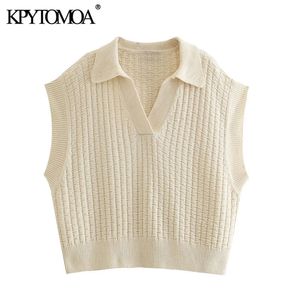 Kvinnor Fashion Oversized Strikkad Vest Tröja Lapel Collar Ärmlös Kvinna Waistcoat Chic Toppar 210420