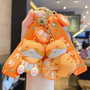 Keychain Man Cartoon Orange Cat Key Chain Women Silicone Key Holder High Quality Couples Keyring Key Ring Fashion Porte Clef G1019