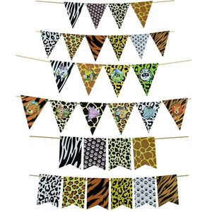 Party Dekoracja Oeing Jungle Urodziny Banner Zwierząt Garland Papier Flaga Palm Leaf Baby Shower Safari Proporant