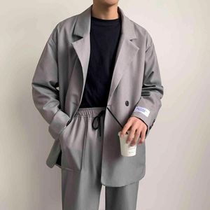 Mäns Leisure High Quality Coats Western-stilkläder passar jackor Chic Loose Blazer Gray/Black/Green Color Outerwear M-3XL 210524