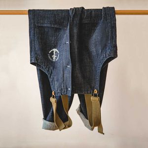 Jeans Salopette venda por atacado-Marden Cargo Salopette Homme Jumpsuit Americano Azul Vintage Macacão Mola e Outono Denim Calças de jeans de perna reta Pant
