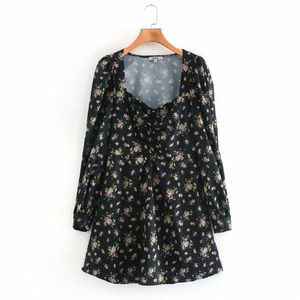 Mini abito estivo da donna vintage a maniche lunghe con stampa floreale Slim A-Line es femminile elegante abbigliamento casual abiti 210513