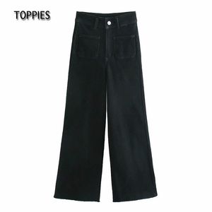 Toppies schwarze Jeans mit hoher Taille, weites Bein, Damenhose, High Street, weibliche Denim-Hose 210412