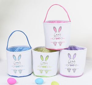 Easter Bunny Basket Festive Canvas Rabbit Tail Bucket Colorful Egg Storage Baskets Kids Gift Tote Bag for Festival