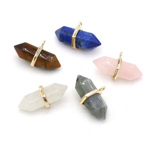 Reiki Healing Pendulum Hexagon Prism Crystal Natural Stone Charms Bullet Quartz Ciondolo per donna Uomo Collana DIY Finding Jewelry Craft