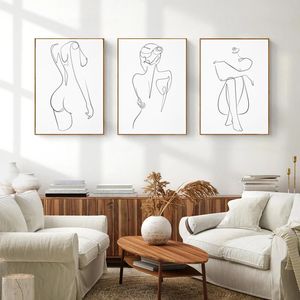 Dipinti Donna One Line Disegno Art Canvas Pittura Abstract Femminile Nudo Figura Body Body Minimalista Stampa Nordic per la decorazione domestica
