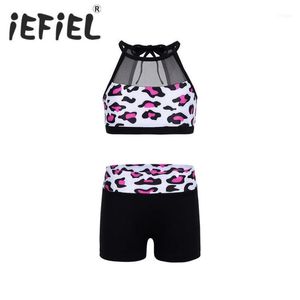 IEFIEL Crianças meninas Ballet Leotard Dancing Outfits Dançarino Performance Roupas Dança Wear Set Kids Gym Workout1