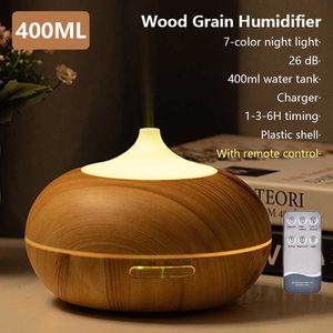 400ml Air Humidifier Electric Aroma Diffuser Mist Wood Grain humidificador With LED Lamp Essential Oil for home 210724