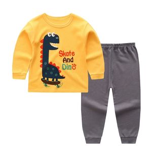 Tute da notte unisex in cotone Completo per bambini Vestiti T-shirt Pantaloni 2 pezzi Set Primavera Autunno Cartoon Bambini Ragazzo Ragazza Pigiama 210915