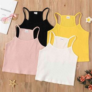 Yaz Trendy Çocuk Kız Katı Rahat Tank Top 210528