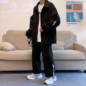 Men's Tracksuits Autumn Stock Leisure Sports Check Contrast Suit Loose Breasted Pants Jacket Two-piece Set