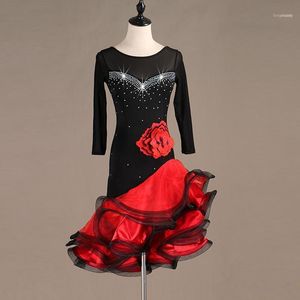 Damska sukienka Dance Dance Sukienka Diamond Diamond Big Red Flower Dorldowanie dla Dancing Performance Dresses1