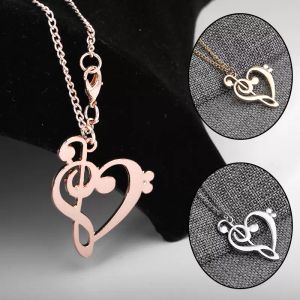 女性のための新しい金属のハート型のチョーカーネックのためのシンプルな音符音符宝石類のギフトペンダントネックレス卸売