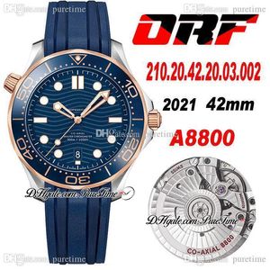 ORF 300M A8800 Automatic Mens Watch Two Tone Rose Gold Ceramics Bezel Blue Wave Textured Dial Rubber Strap 2210.20.42.20.03.002 Super Edition Puretime 02d4