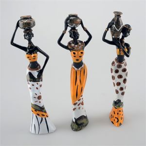 3pcs / lot 6 * 5 * 20cm 아프리카 여자 사람들이 장식품 홈 장식 액세서리 공예 동상 210414