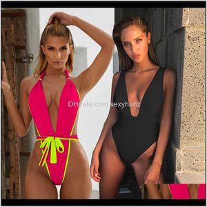 Womens Clothing Apparel Drop Delivery 2021 Sexy Thong Swimsuit One Piece Women Bathing Suits Swimwear Front Tie Backless Solid S M L D8Rz5