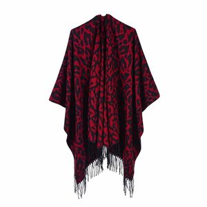 Ladies Autumn And Winter Wild Travel Camping Warm Dual-use Fashion Leopard Shawl Cape Computer Knitted 210427