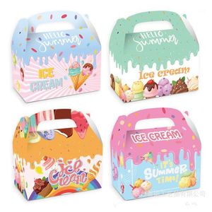 Gift Wrap Ice Cream Donut Kraft Paper Cake Folding Boxes With Handle For Summer Birthday Gable Candy Box Cupcake Sweet Wrapping