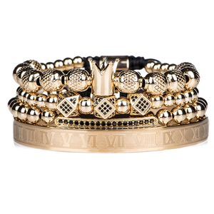 Design Bracciali intrecciati fatti a mano Oro Hip Hop Uomo Corona lucida Bracciale con numeri romani Gioielli di lusso DropShiping