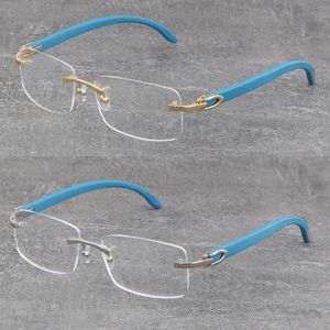 Toptan Moda Mavi Ahşap Metal Çerçevesiz Çerçeve Erkek Kadın Kare Optik Orijinal 4 Renk Ahşap Gözlükler 18K Altın Çerçeve gözlükleri 8200757 Lüks tasarımcı Gözlük