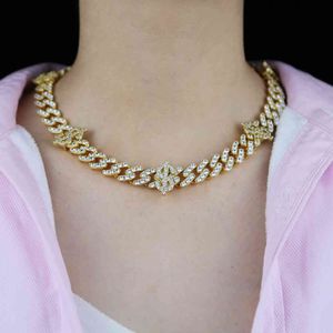 Iced Out Rapper US Dollar Money Chocker Necklace Shiny 5A Cubic Zircon Paved Miami Curb Cuban Chain Necklace Jewelry For Women X0509