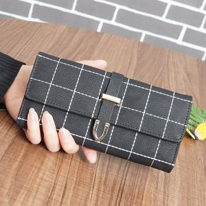 Women Long Wallet Designers Purse 2021 Fashion Coin Purses Lady Card Holder Metal Arrow Retro Frosted Tri-fold Embroidery Thread Multi-function Clutch Bag
