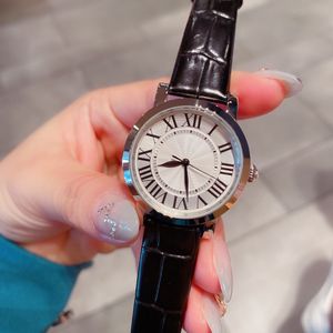 Clássico Novo Mulheres Aço Inoxidável Relógios Geométricos Senhoras Número Romano Quartzo Relógio de Pulso Real Couro Strap Relógio 33mm