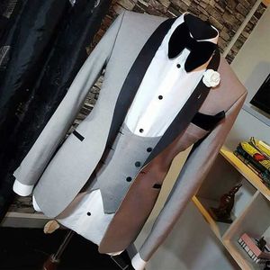Серый Формальная свадьба смокинг для Groomsmen 3 шт SIM Fit Мужские костюмы с черной шалью отворотный кастомный человек мода костюм куртка брюки X0909