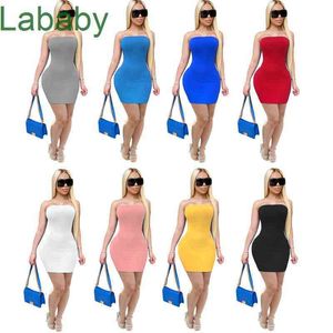 Kvinnor Klänning Designer Slim Sexig Fast Färg Off Shoulder Sommar Kort Kjol Tight Bra High Stretch Dresses Hip Kjol 8 färger