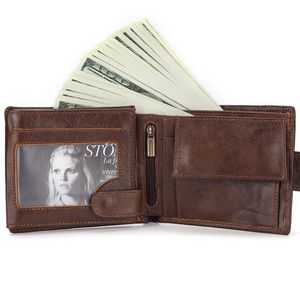Plånböcker 2021 Vintage handväska män äkta ko läderväska Man certifikat paket kort Billetera myntficka stor kapacitet