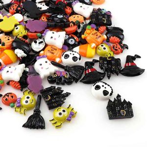 50PC Besen Pferd Kürbis Wolke Hexe Harz Flatback Cabochon Kawaii Harz Handwerk Dekoration Miniatur Harz Halloween für DIY 210727