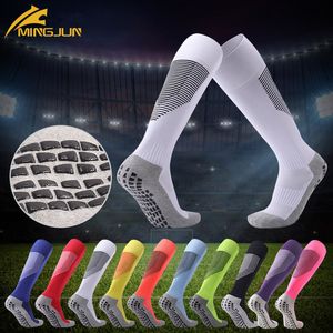 Professionell fotboll randig bomullsstrumpor Vuxen Kids Soccer Club Non-Slip Compression High Knee Sports Running Lång Strumpor Sock För Boy