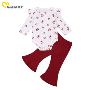 0-24M生まれた幼児の赤ちゃん女の子服セット花長袖ロンパース赤いフレアパンツかわいい女の子服衣装210515