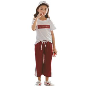 Девушки летняя одежда буква футболка + брюки подростковая спортивная одежда лоскутное детское трексуит 210528