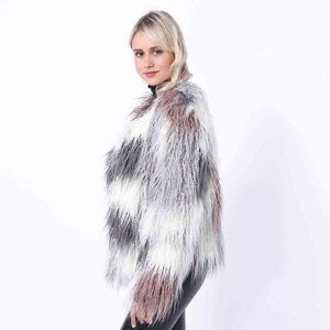 Mulheres Inverno Faux Pele Casaco Furry Jaqueta Manga Longa Fluffy Outerwear Quente casaco peludo casaco peludo casaco de pele falsa 211213