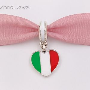 イタリアを作るジュエリーのための魅力の真珠ビーズイタリアの心の旗Pandora 925シルバーハンドブレスレット女性男性バングルチェーンビーズセットネックレスペンダント誕生日ギフト