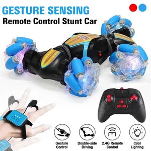 2.4G 4WD Gesture Sensing Car Remote Control Stunt Car 360 All-Round Drift Twisting Off-Road Dancing Vehicle Kids Toys W/ Lights 211029