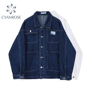 Kvinnors Denimjacka Koreansk stil Solid Blå Jackor Vår Höst Lös Långärmad Casual Jeans Coats Kvinna Outwear 210417