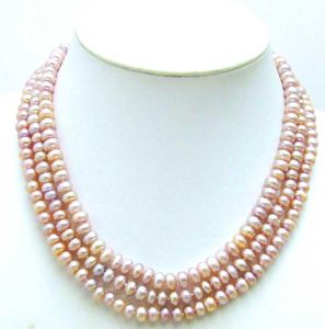 Collar De Perlas De 7mm al por mayor-Qingmos Collar de perlas púrpuras para mujeres con Genunie White mm Plano redondo Strands Chokers Joyería