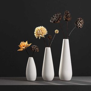 Vaso de porcelana branca para flores Nordic Home El Living Sala Decoração Matte Cerâmica Vaso Plantador Pot Pot Dining Table Ornaments 210623