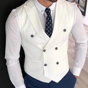 Mäns västar passar väst vit skräddarsydd krage dubbelbröst steampunk kläder plus storlek för brudgummen kostymer bröllopsklänning 2021