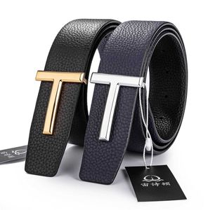 Designer Belts T copper buckle 3.8cm wide leisure business gift litchi pattern perforated leather belt