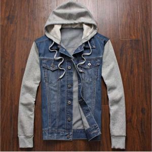 Men's Trench Coats Fall/Winter 2021 Retro Blue Denim Hooded Jacket Slim Button Personalized Fashion