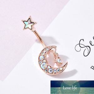 1pc Sexig Star Moon Belly Piercing Crystal Kirurgisk Stål Navel Belly Knapp Ringar Kvinna Kropp Smycken Barbell Kvinnor Tillbehör Fabrikspris Expert Design Kvalitet