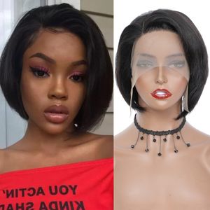 Brasiliansk Rak Pixie Cut Lace Wig 13x4x1 Remy Sidodel Korta Bob Human Hair För Black Women 150% Täthet